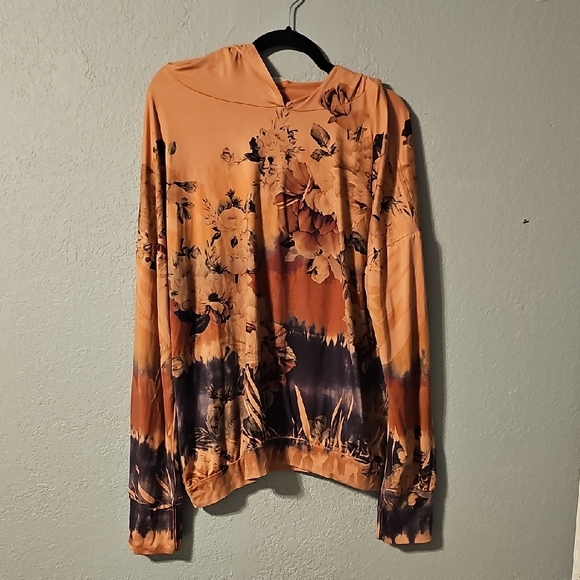 Blumin Apparel Tops - Floral Tie-Dye Orange Pullover Hoodie